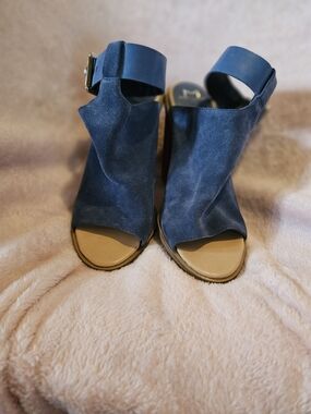 Marc Fisher Navy Suede Open-Toe Sandal with Ankle Strap Pl l...l